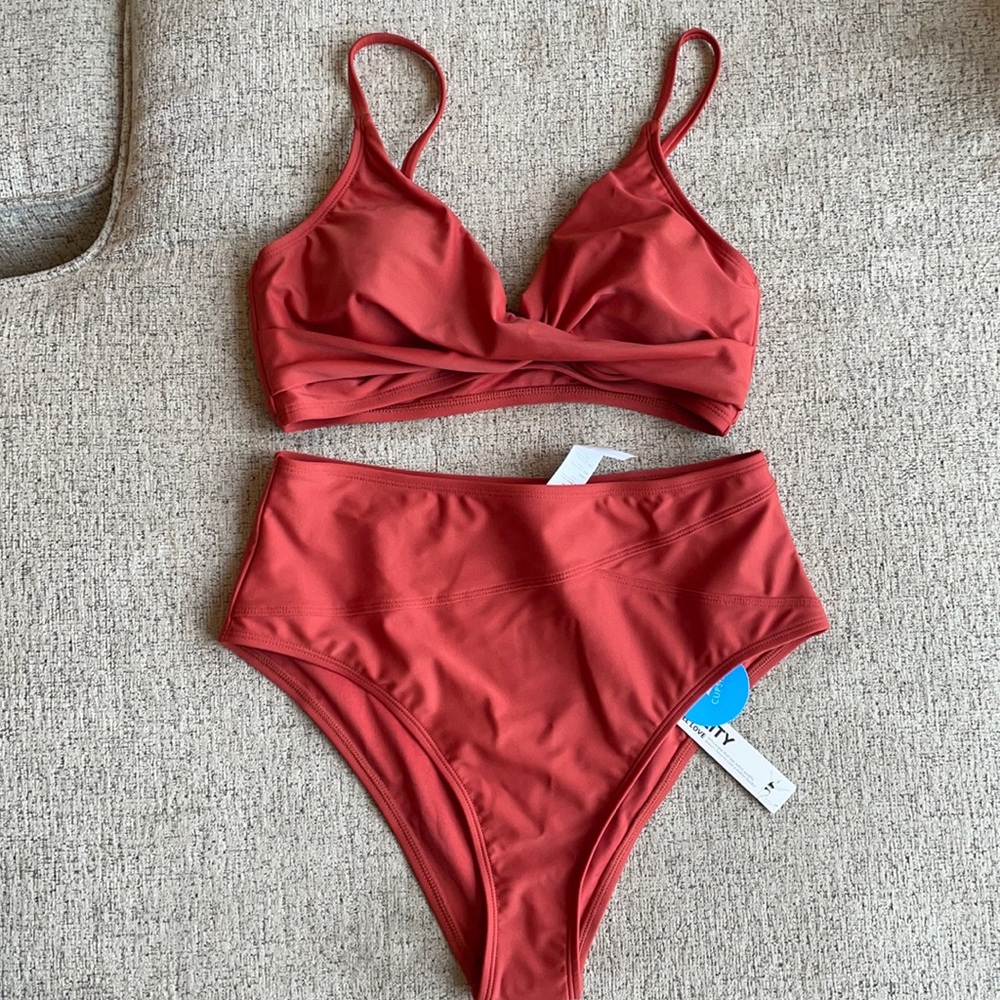 Cupshe Marsala Twist High Waisted Bikini